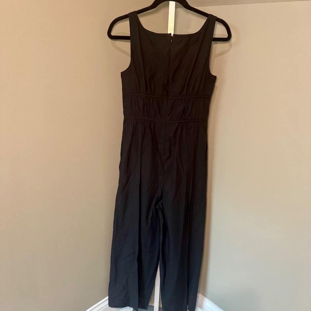 Rebecca Taylor Black Cotton Silk Tie Front Sleeveless Jumpsuit Size 4 Smocked - Picture 4 of 7